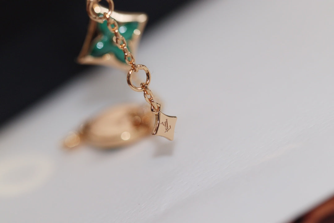 [Solara Jewelry]STAR AND SUN 4 MOTIF PINK GOLD MALACHITE BRACELET