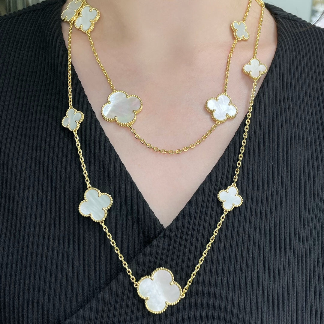 [Solara Jewelry]CLOVER 16 MOTIF WHITE MOP GOLD NECKLACE