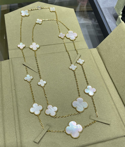 [Solara Jewelry]CLOVER 16 MOTIF WHITE MOP GOLD NECKLACE