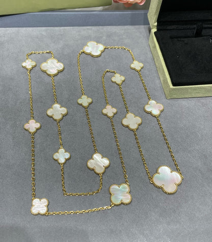 [Solara Jewelry]CLOVER 16 MOTIF WHITE MOP GOLD NECKLACE