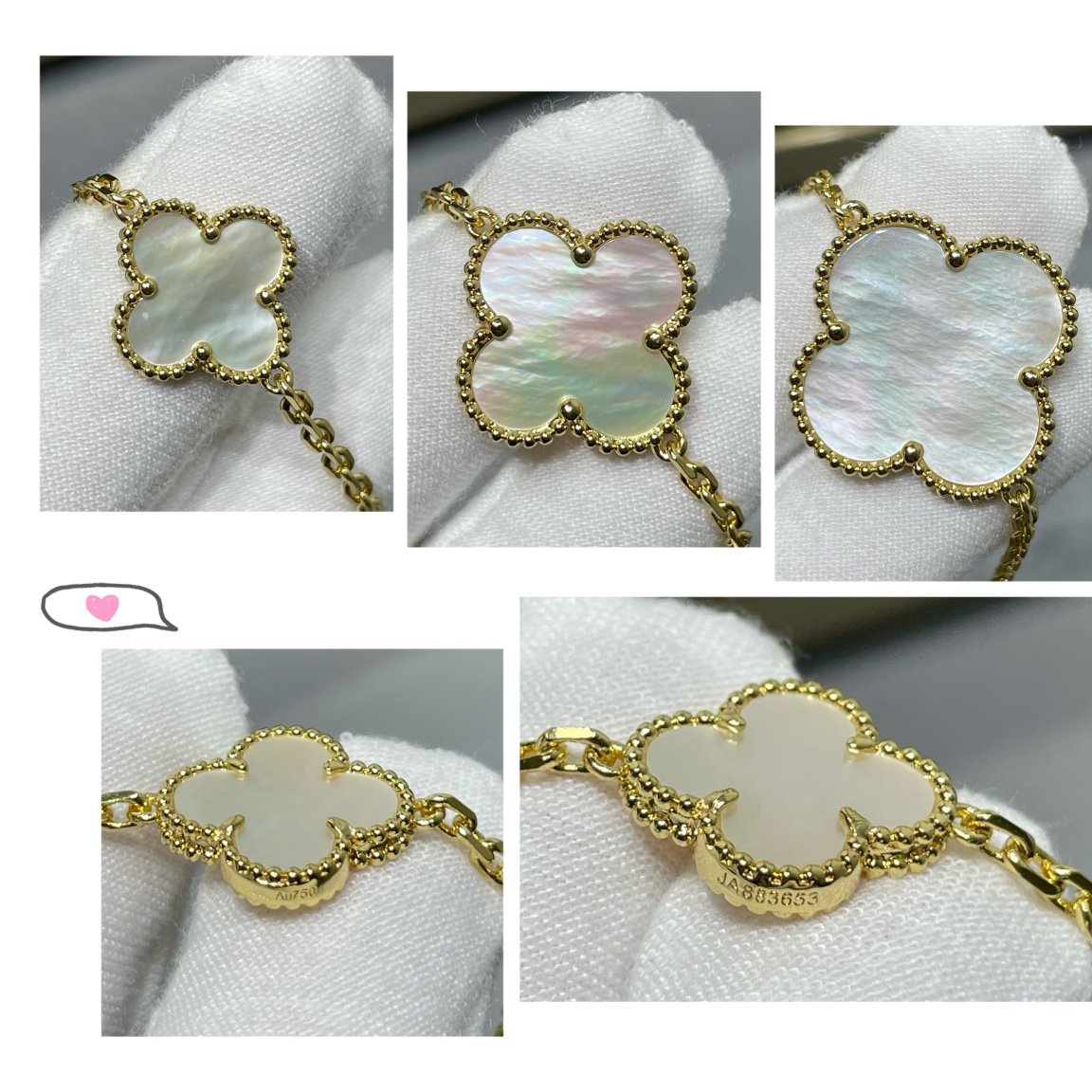 [Solara Jewelry]CLOVER 16 MOTIF WHITE MOP GOLD NECKLACE