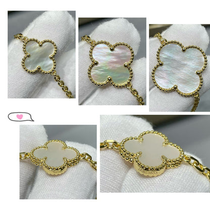 [Solara Jewelry]CLOVER 16 MOTIF WHITE MOP GOLD NECKLACE