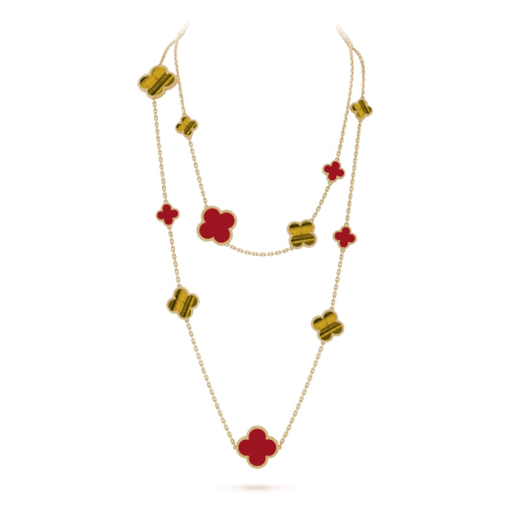 [Solara Jewelry]CLOVER 16 MOTIF CARNELIAN TIGER EYE ROSE GOLD NECKLACE