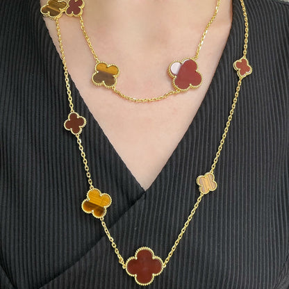[Solara Jewelry]CLOVER 16 MOTIF CARNELIAN TIGER EYE ROSE GOLD NECKLACE