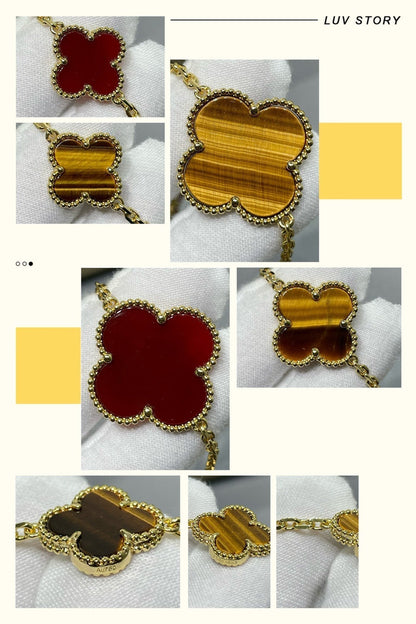 [Solara Jewelry]CLOVER 16 MOTIF CARNELIAN TIGER EYE ROSE GOLD NECKLACE