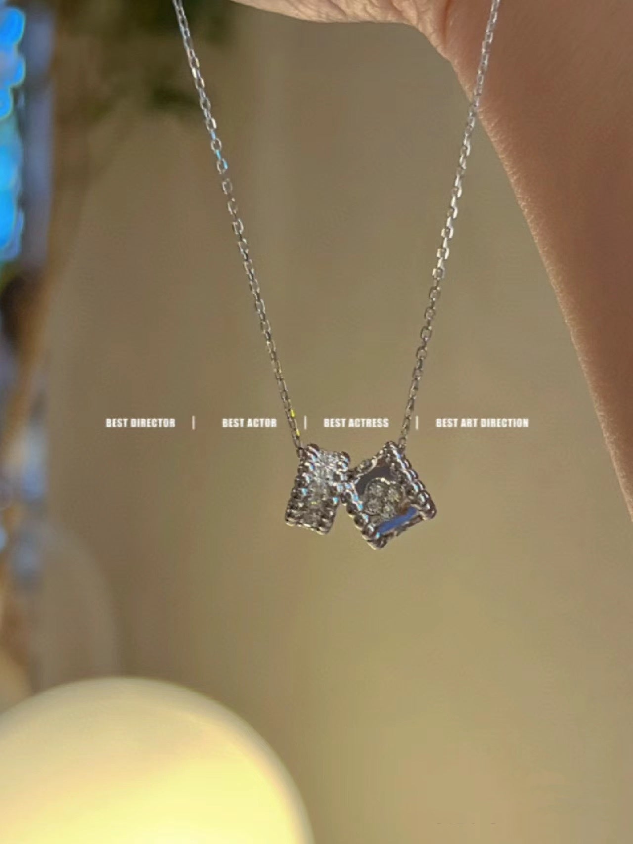 [Solara Jewelry]PERLEE DOUBLE PENDANT SILVER DIAMOND NECKLACE