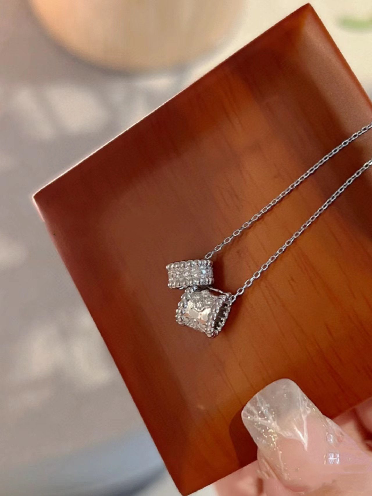 [Solara Jewelry]PERLEE DOUBLE PENDANT SILVER DIAMOND NECKLACE