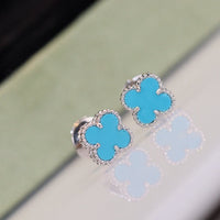 [Solara Jewelry]CLOVER MINI TURQUOISE SILVER STUD EARRINGS