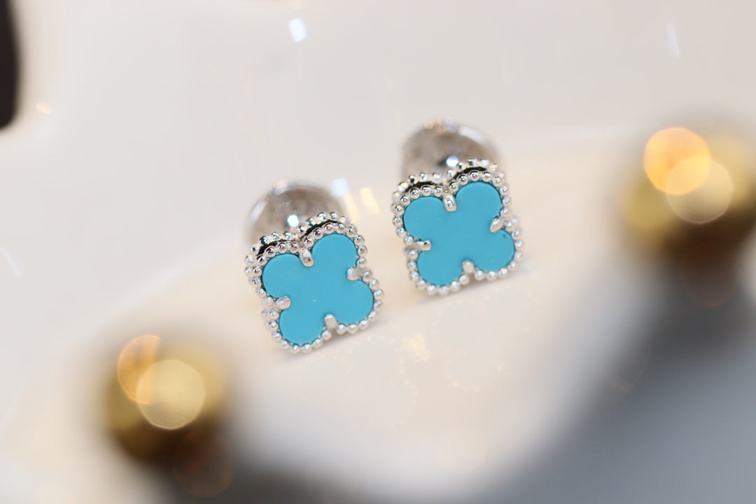 [Solara Jewelry]CLOVER MINI TURQUOISE SILVER STUD EARRINGS