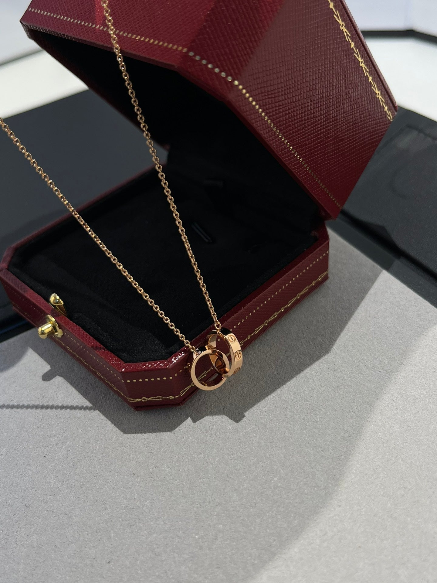 [Solara Jewelry]LOVE NECKLACE DOUBLE RING PINK GOLD