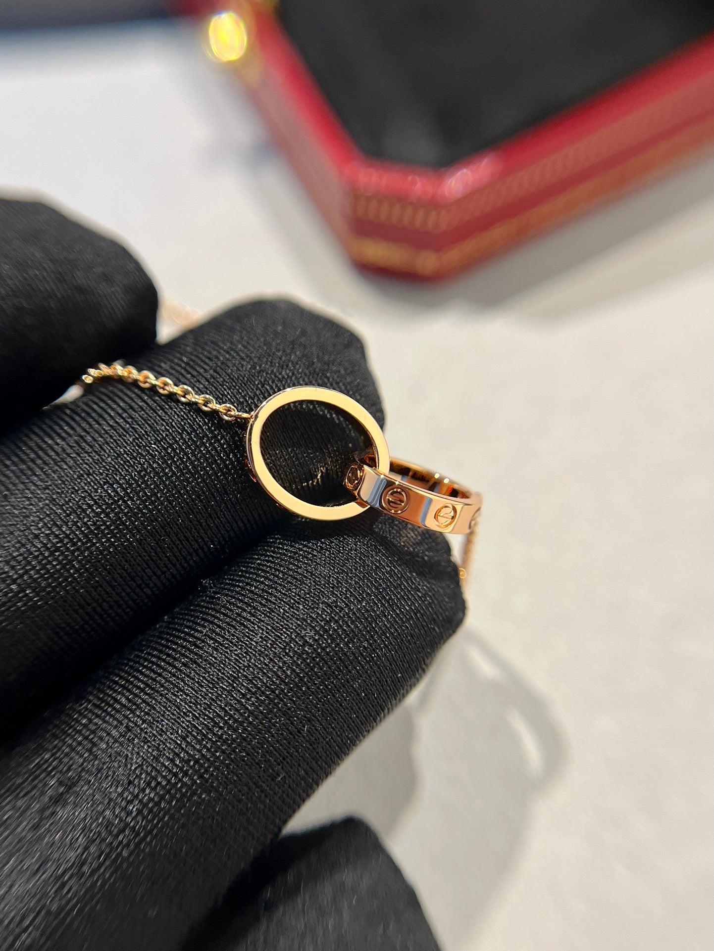 [Solara Jewelry]LOVE NECKLACE DOUBLE RING PINK GOLD