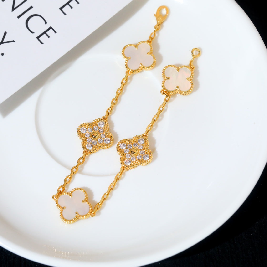 [Solara Jewelry]CLOVER BRACELET 5 MOTIF WHITE MOP DIAMOND