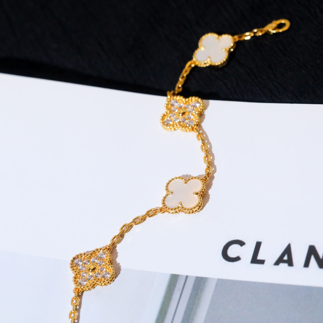[Solara Jewelry]CLOVER BRACELET 5 MOTIF WHITE MOP DIAMOND