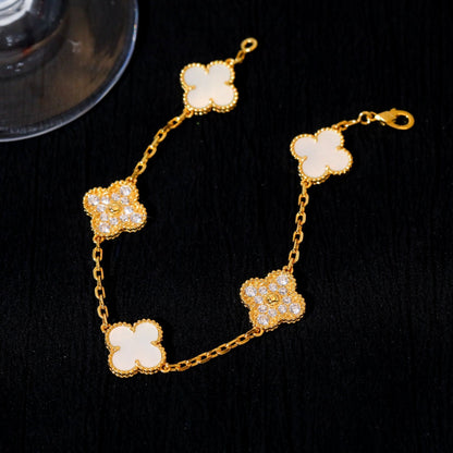 [Solara Jewelry]CLOVER BRACELET 5 MOTIF WHITE MOP DIAMOND