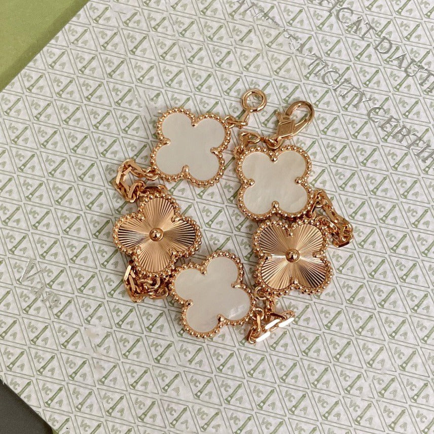 [Solara Jewelry]CLOVER BRACELET 5 MOTIF WHITE MOP PINK GOLD
