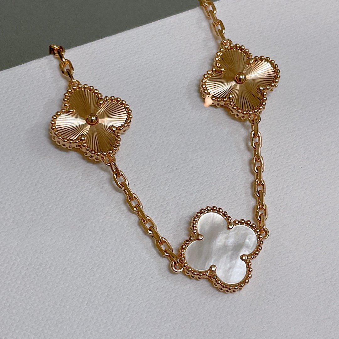 [Solara Jewelry]CLOVER BRACELET 5 MOTIF WHITE MOP PINK GOLD