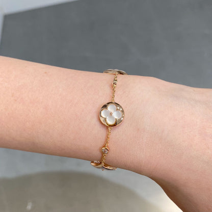 [Solara Jewelry]STAR AND SUN 4 MOTIF WHITE MOP PINK GOLD BRACELET