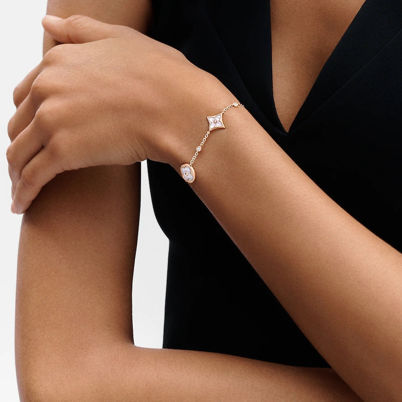 [Solara Jewelry]STAR AND SUN 4 MOTIF WHITE MOP PINK GOLD BRACELET