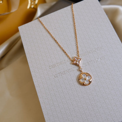 [Solara Jewelry]STAR AND SUN WHITE MOP 2 MOTIF PINK GOLD NECKLACE