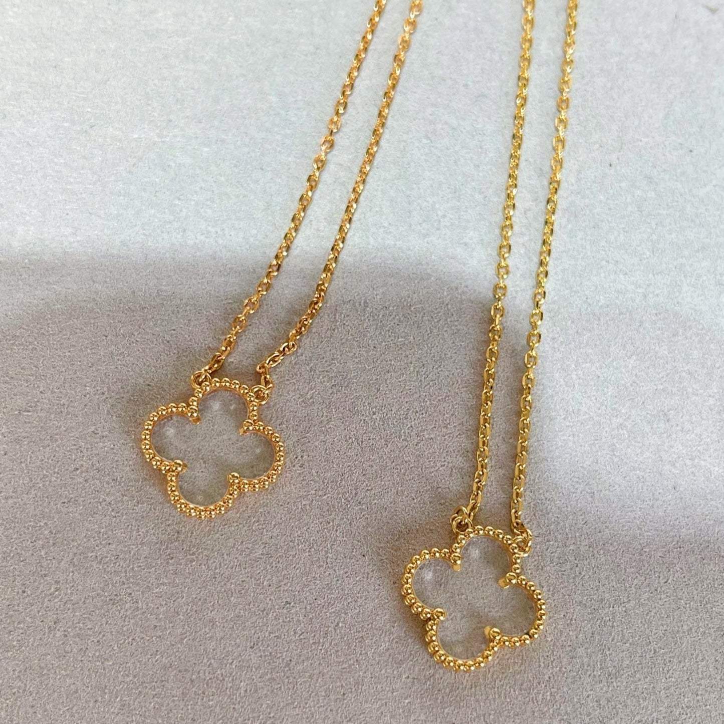 [Solara Jewelry]CLOVER ROCK CRYSTAL ROSE GOLD NECKLACE