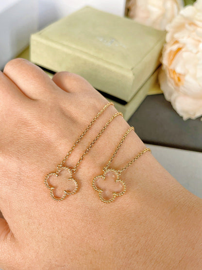 [Solara Jewelry]CLOVER ROCK CRYSTAL ROSE GOLD NECKLACE