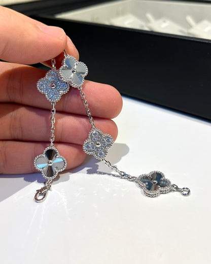 [Solara Jewelry]CLOVER 5 MOTIF SILVER DIAMOND BRACELET