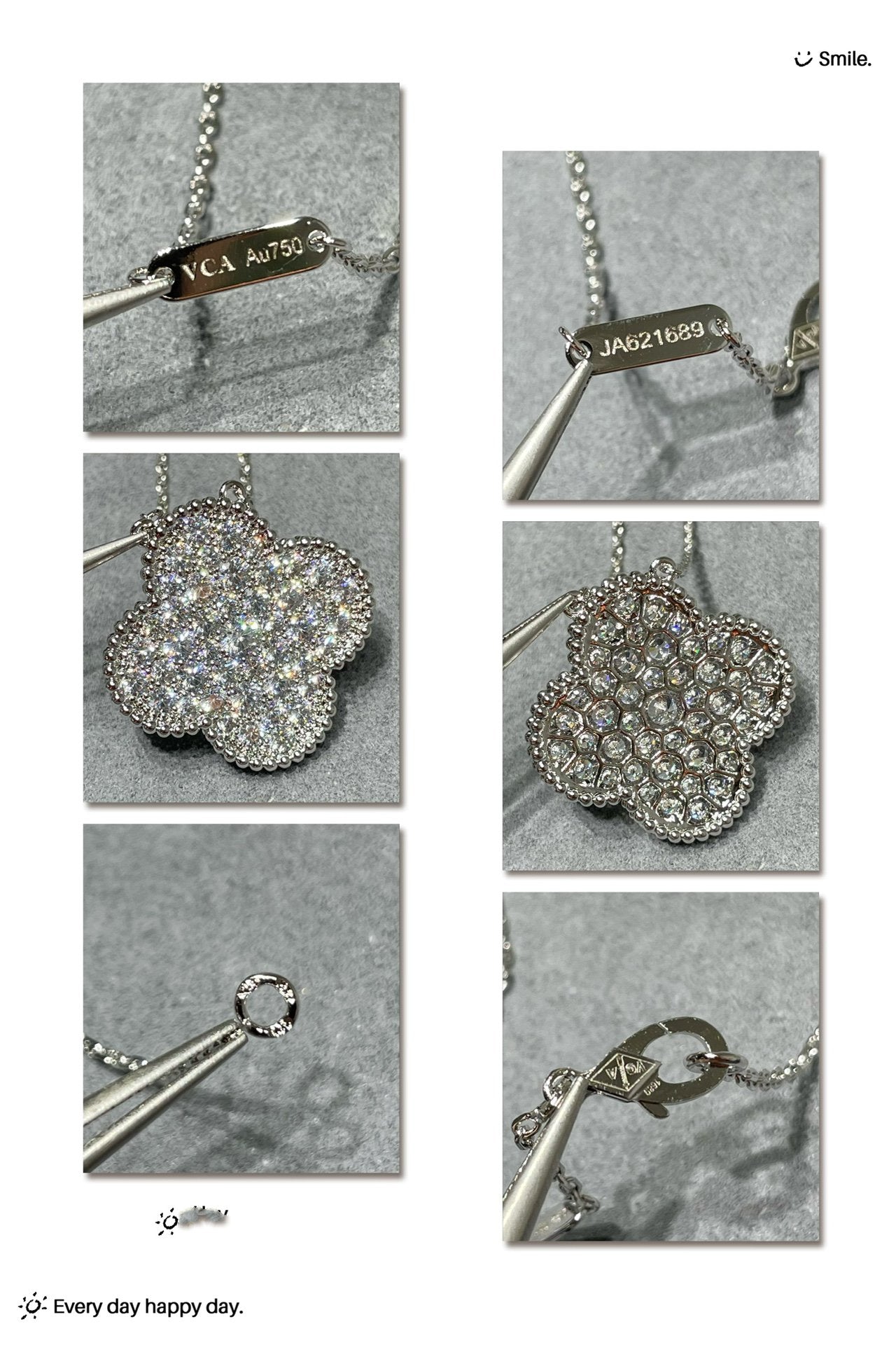 [Solara Jewelry]CLOVER 25MM LARGE PENDANT DIAMOND PAVED SILVER NECKLACE