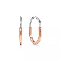 [Solara Jewelry]LOCK EARRINGS ROSE AND WHITE GOLD DIAMONDS EXTRA LARGE