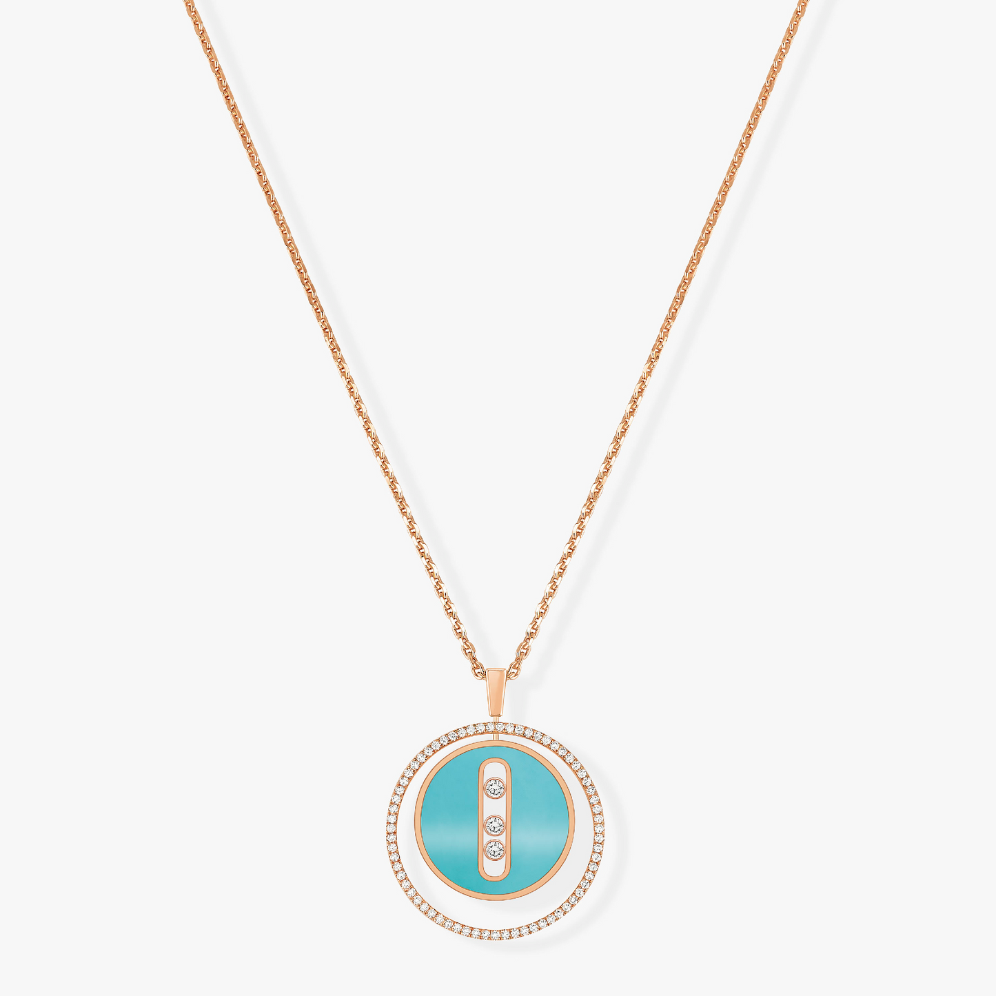 [Solara jewelry]LUCKY MOVE 3 DIAMONDS TURQUOISE PINK GOLD DIAMOND NECKLACE