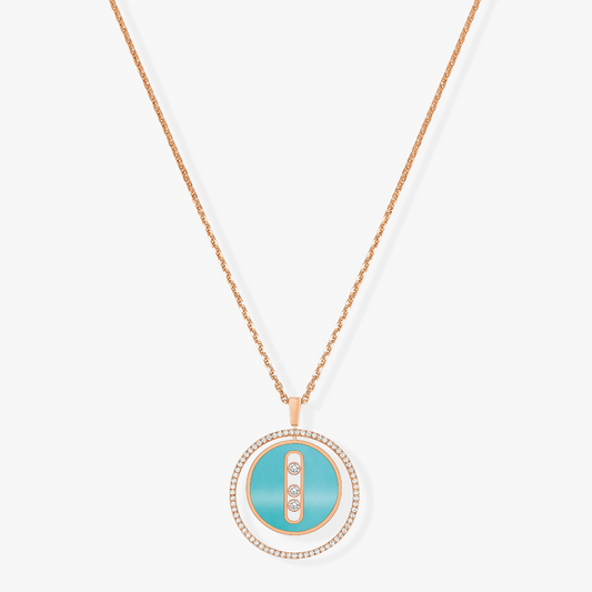 [Solara jewelry]LUCKY MOVE 3 DIAMONDS TURQUOISE PINK GOLD DIAMOND NECKLACE