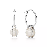 [Solara Jewelry]PEARL HOOP SILVER EARRINGS