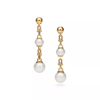 [Solara Jewelry]TRIPLE DROP LINK EARRINGS GOLD WITH FRESHWATER PEARLS