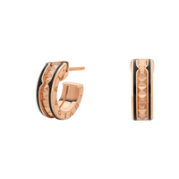 [Solara Jewelry]ZERO 1 ROCK PINK GOLD EARRINGS WITH STUDDED SPIRAL AND BLACK CERAMIC