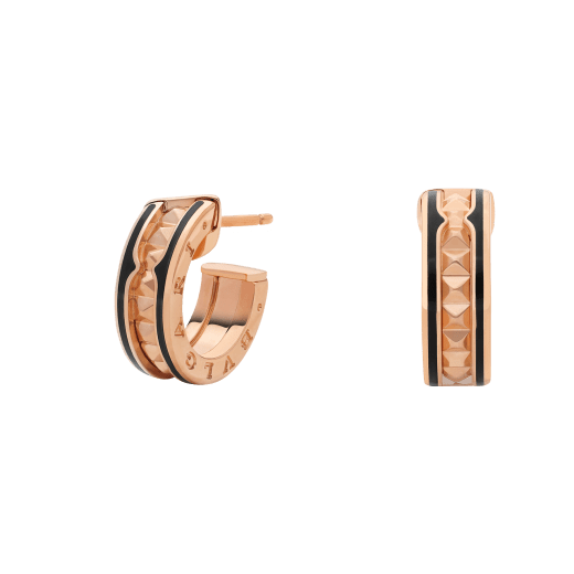 [Solara Jewelry]ZERO 1 ROCK PINK GOLD EARRINGS WITH STUDDED SPIRAL AND BLACK CERAMIC