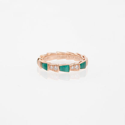 [Solara Jewelry]SERPENTI RING PINK GOLD MALACHITE DIAMOND 3MM