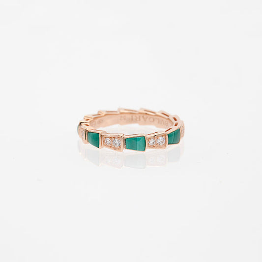 [Solara Jewelry]SERPENTI RING PINK GOLD MALACHITE DIAMOND 3MM
