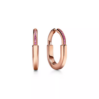 [Solara Jewelry]LOCK MEDIUM PINK DIAMOND PINK GOLD EARRINGS