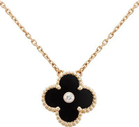 [Solara Jewelry]CLOVER 15MM DIAMOND ONYX NECKLACE