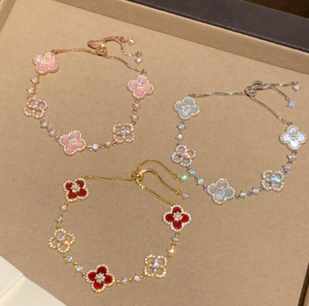 [Solara Jewelry]CLOVER 5 MOTIF PINK BLUE RED WHITE BRACELET