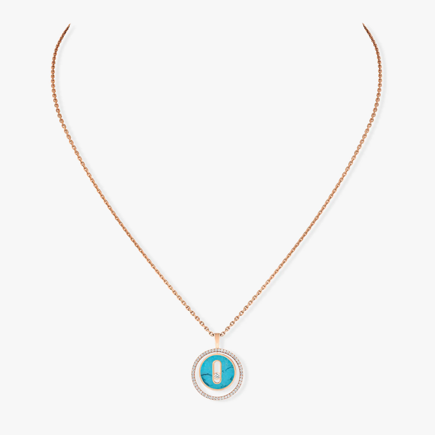 [Solara jewelry]LUCKY MOVE 1 DIAMOND TURQUOISE PINK GOLD DIAMOND NECKLACE