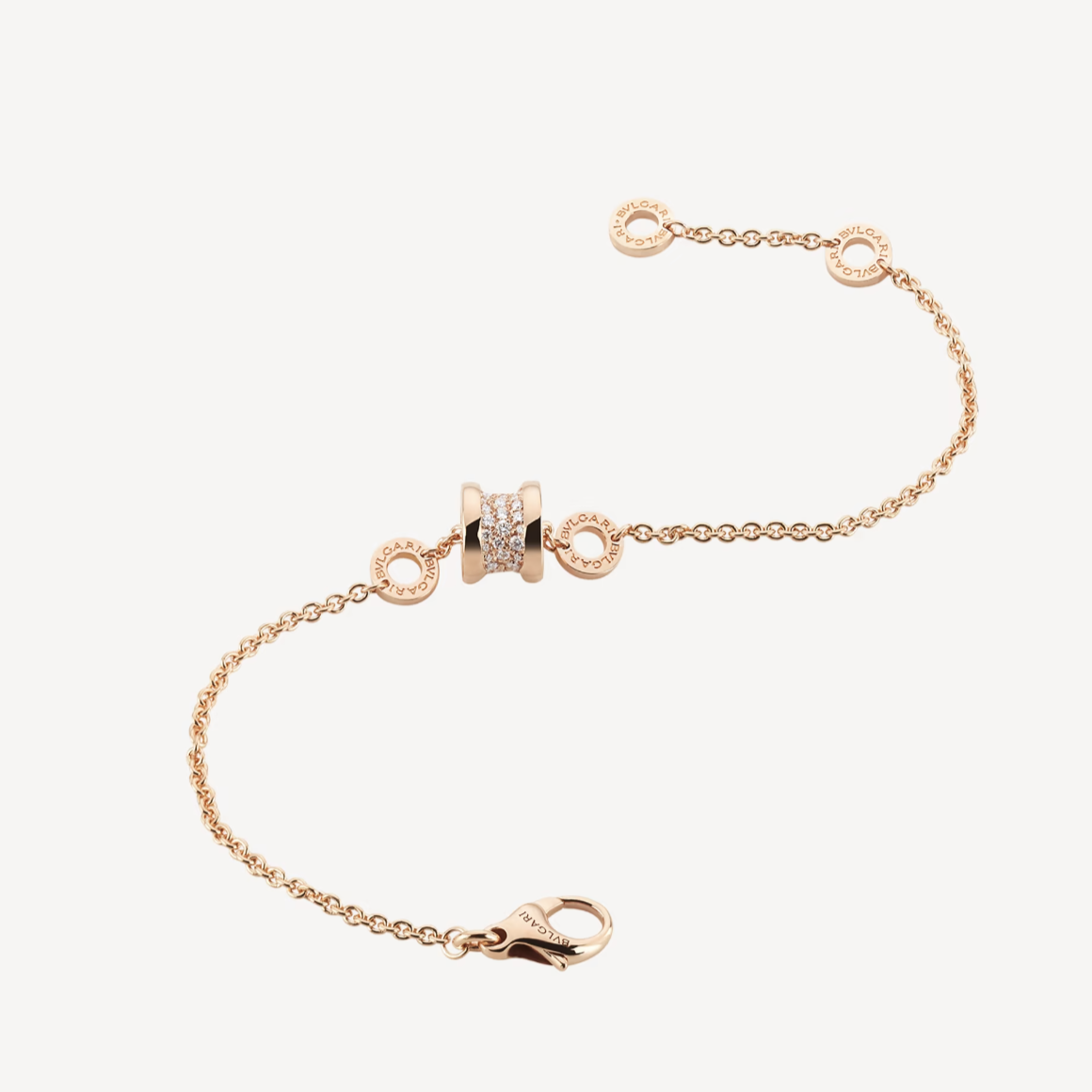 [Solara Jewelry]ZERO 1 SOFT PINK GOLD WITH PAVED DIAMONDS ON THE SPIRAL BRACELET