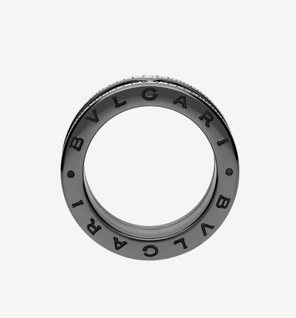 [Solara Jewelry]ZERO 1 ROCK FOUR-BAND BLACK CERAMIC WITH STUDDED SPIRAL AND PAVED DIAMONDS RING