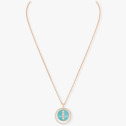 [Solara jewelry]LUCKY MOVE 3 DIAMONDS TURQUOISE PINK GOLD DIAMOND NECKLACE