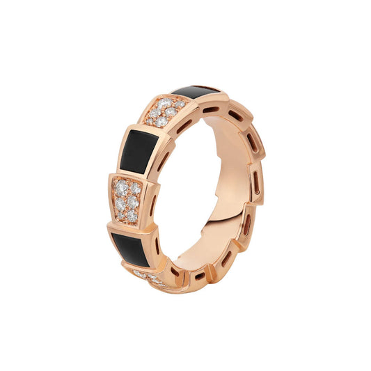 [Solara Jewelry]SERPENTI RING PINK GOLD BLACK MOP DIAMOND PAVED 4MM
