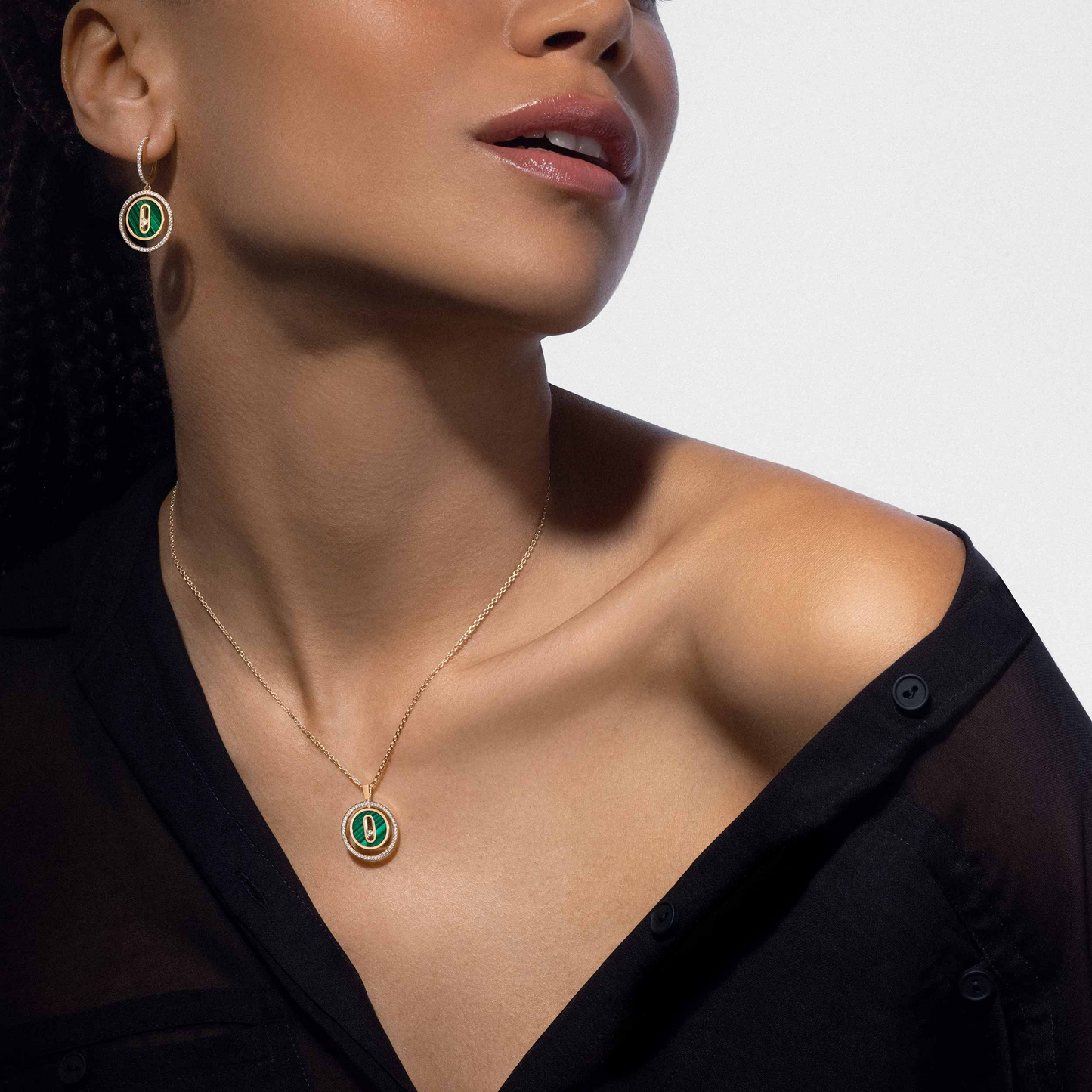 [Solara jewelry]LUCKY MOVE 1 DIAMOND MALACHITE GOLD DIAMOND NECKLACE