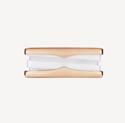 [Solara Jewelry]ZERO 1 TWO-BAND LOOPS AND WHITE CERAMIC SPIRAL PINK GOLD RING