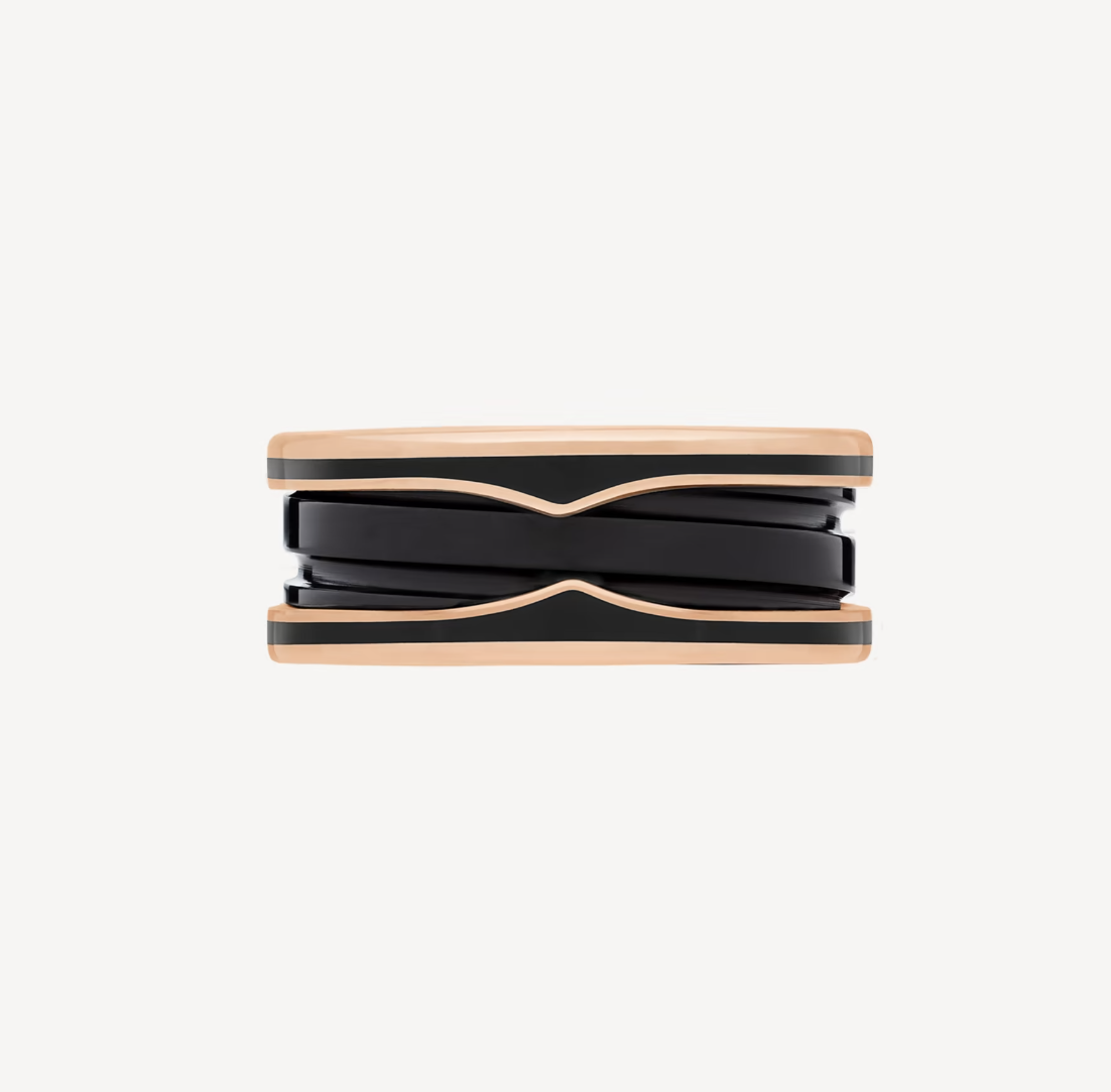 [Solara Jewelry]ZERO 1 TWO-BAND WITH MATTE BLACK CERAMIC PINK GOLD RING