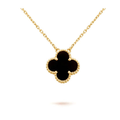 [Solara Jewelry]CLOVER 15MM BLACK ONYX SINGLE FLOWER NECKLACE