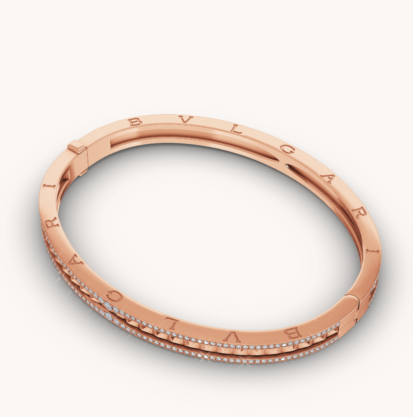 [Solara Jewelry]ZERO 1 SPIRAL AND PAVED DIAMOND PINK GOLD BRACELET