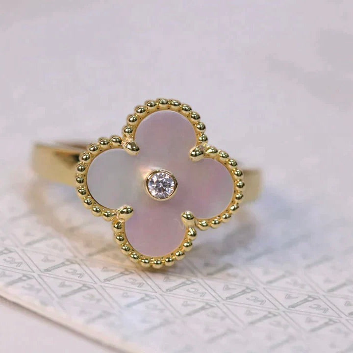[Solara Jewelry]CLOVER PINK MOP RING GOLD DIAMOND